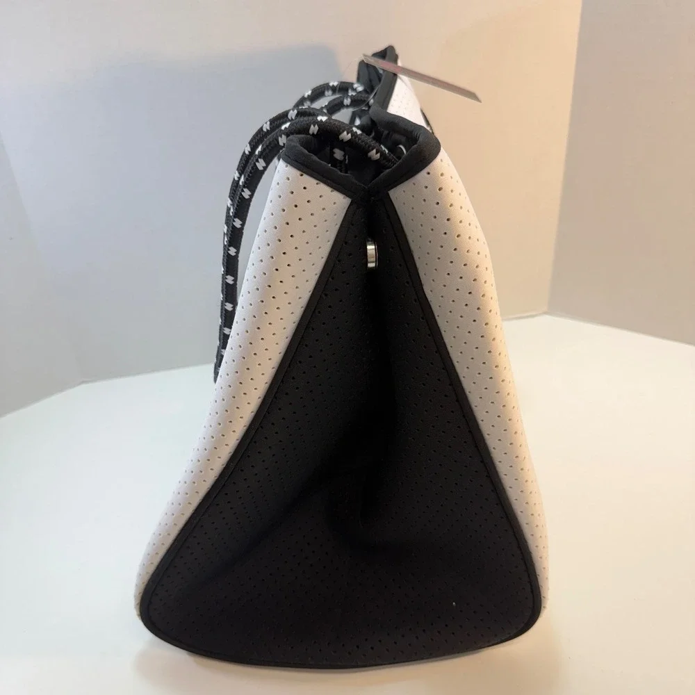 No Boundaries Neoprene Tote Bag White Black Colorblock Perforated Athleisure